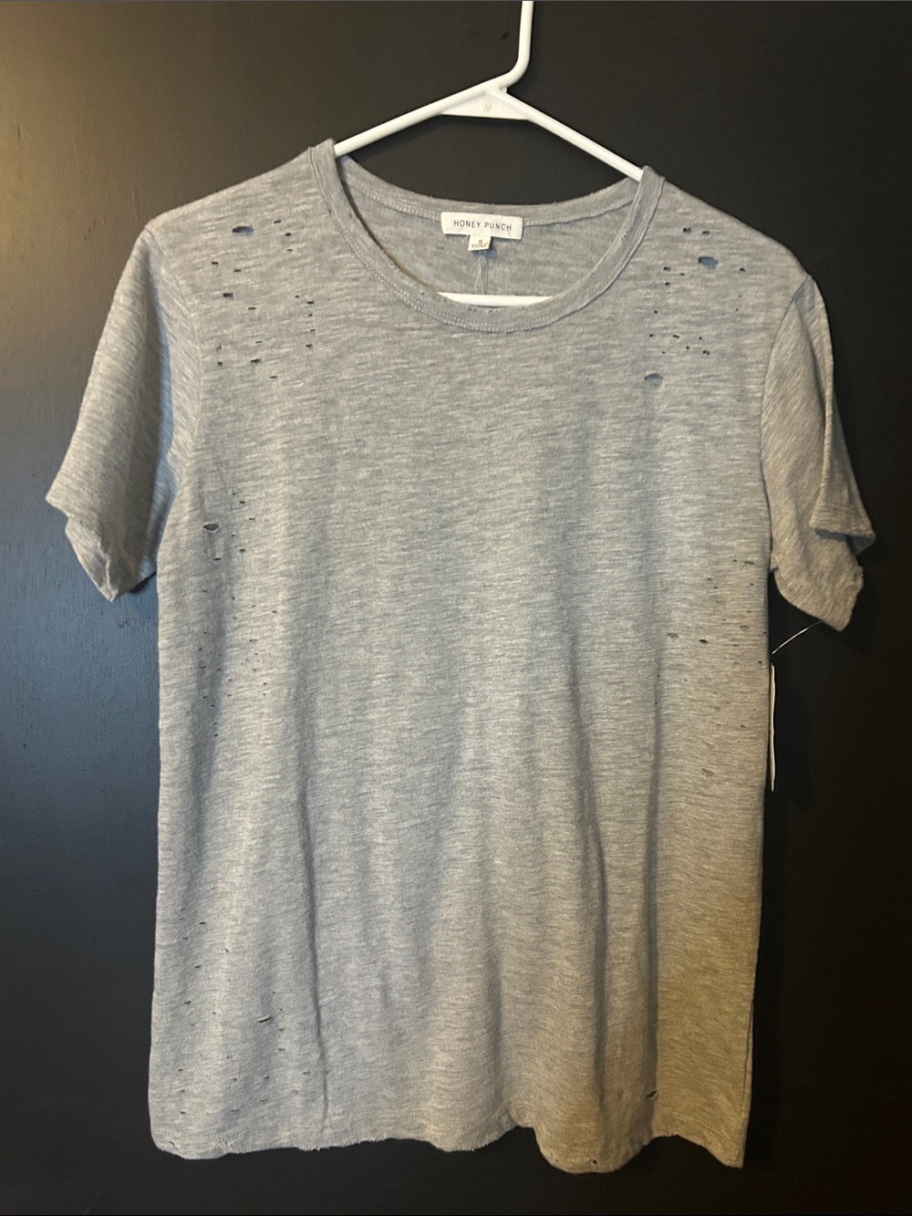 Honey Punch Gray Distressed Short-Sleeve Crewneck Tee